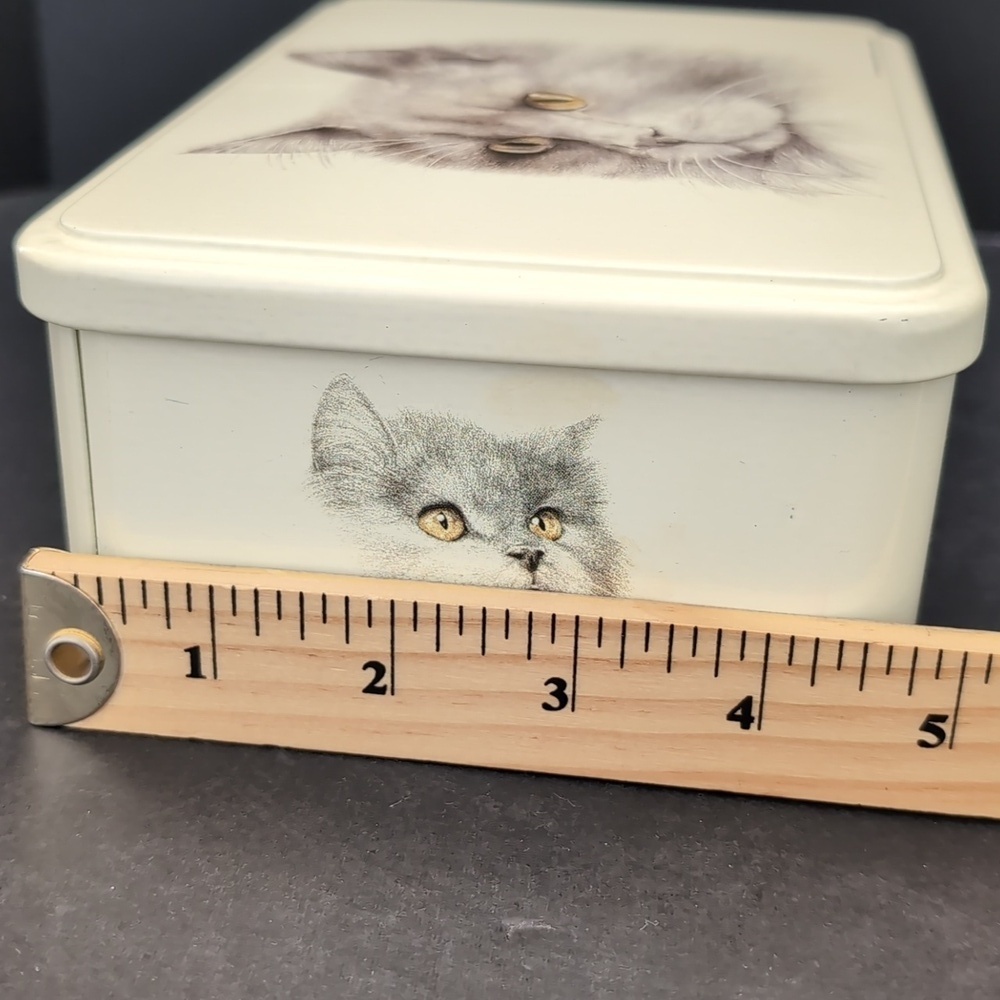 VGT,Massilly France Rectangular Off-white Lidded Tin with Cat Illustrations. - Picture 12 of 13